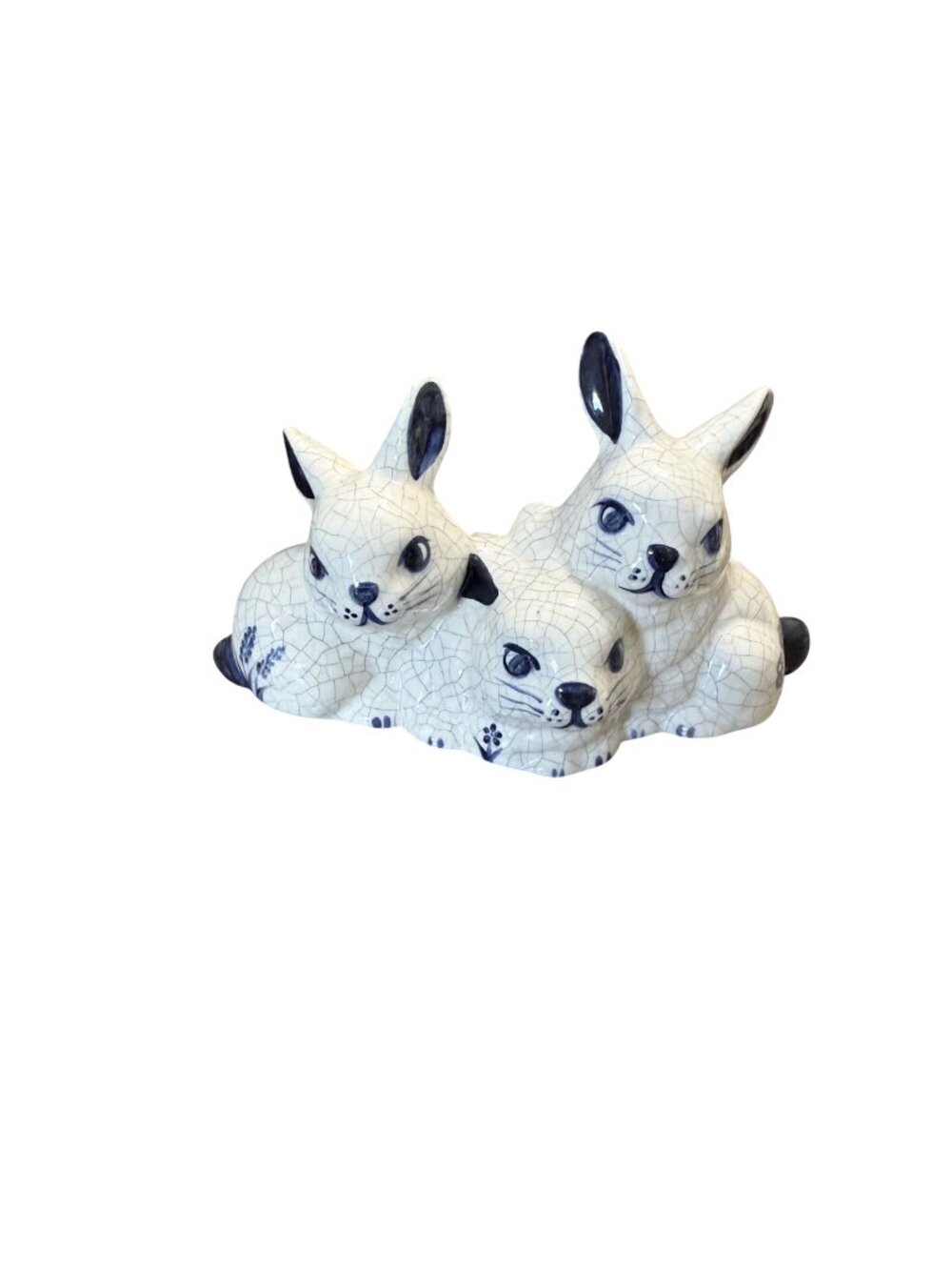 VTG Dedham Pottery Bunny 3 Sitting Crackle Glaze Ceramic Figurine 6.25 Width